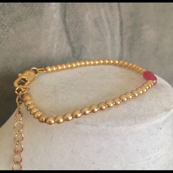 Rose Gold bracelet Raw ruby beaded Raspberry ruby - Picture 3 of 4